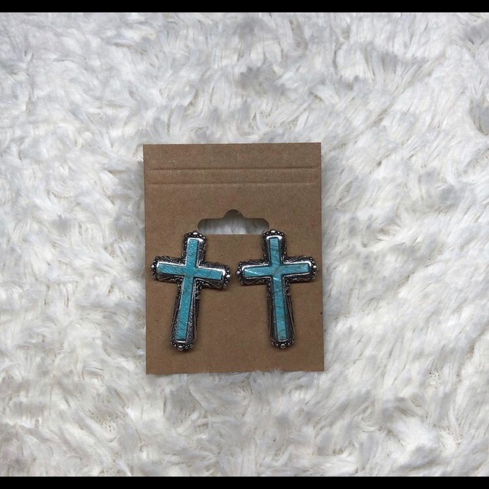 Turquoise cross stud earrings. 2 available